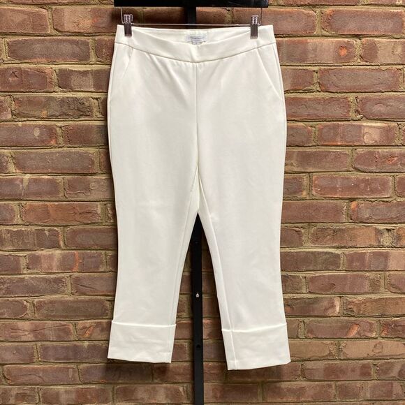 Katherine Barclay Cream Cuffed Crop Pants Size 6 NWOT - Picture 2 of 6